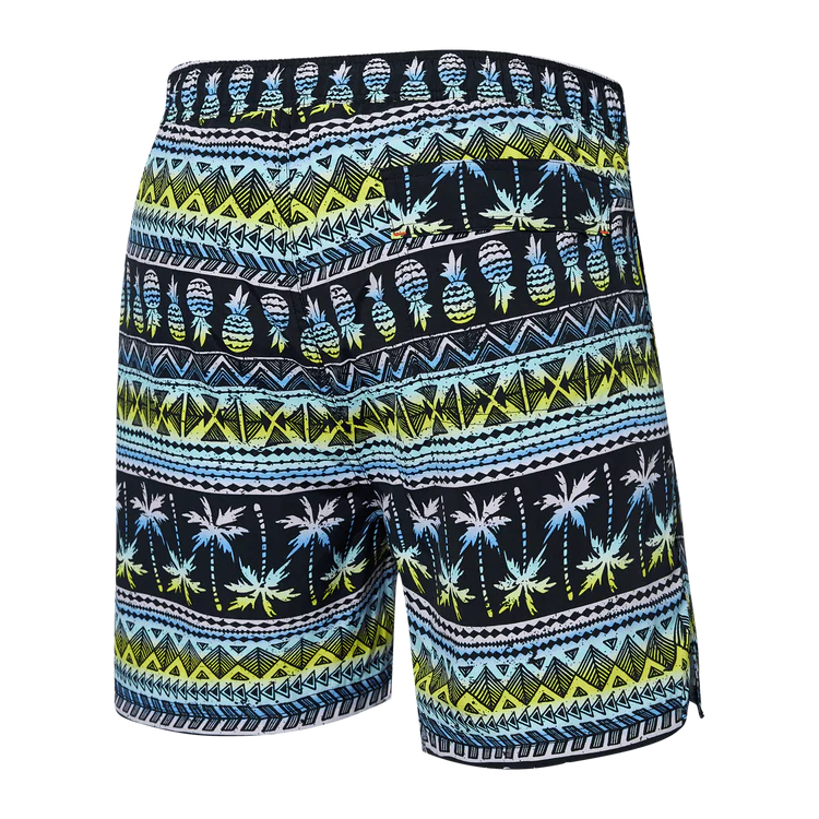 SAXX 5-Inch Go Coastal 2N1 Volley Pina Stripe Swim Trunks - Black Multi - FINAL SALE