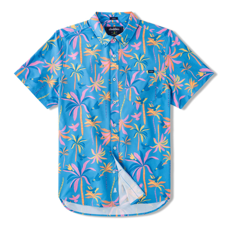 Chubbies The Palms on Palm Performance Short Sleeve Sport Shirt - Bright Blue