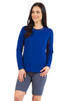 Ibkul Womens Long Sleeve Crew Solid Top - Navy
