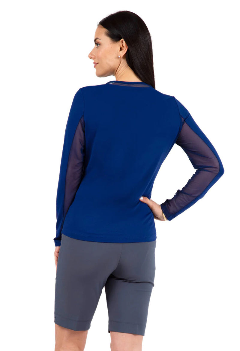 Ibkul Womens Long Sleeve Crew Solid Top - Navy