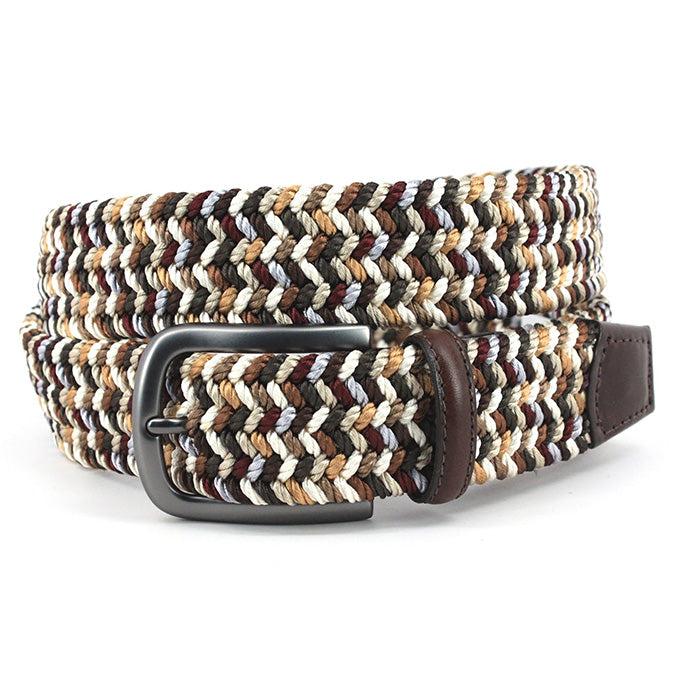 Torino Italian Woven Rayon Elastic Belt - Brown Multi